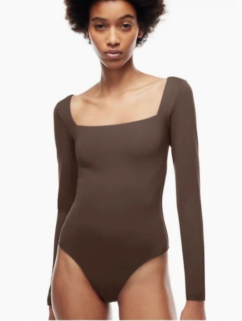 Babaton Aritzia Contour Square Neck Long Sleeve Body Suit Chocolate, S